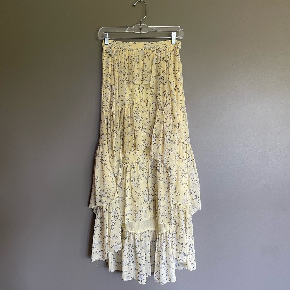 Ulla Johnson Marilyn Ruffled Silk Georgette Skirt in Acacia Floral Yellow Runway - Picture 5 of 12